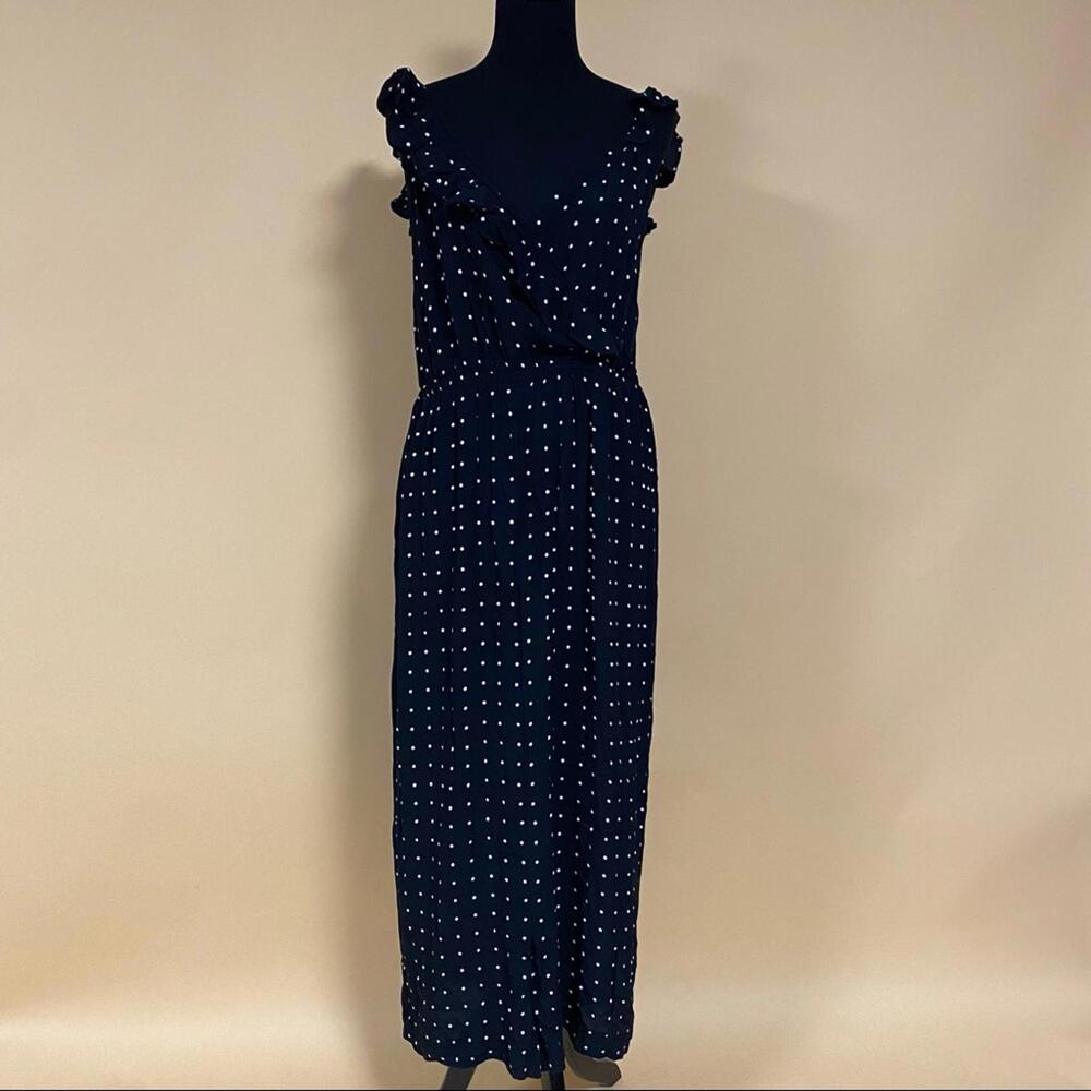 Madewell Black White Polka Dot Wrap Maxi Dress Ruffle Front Size 18 NWT